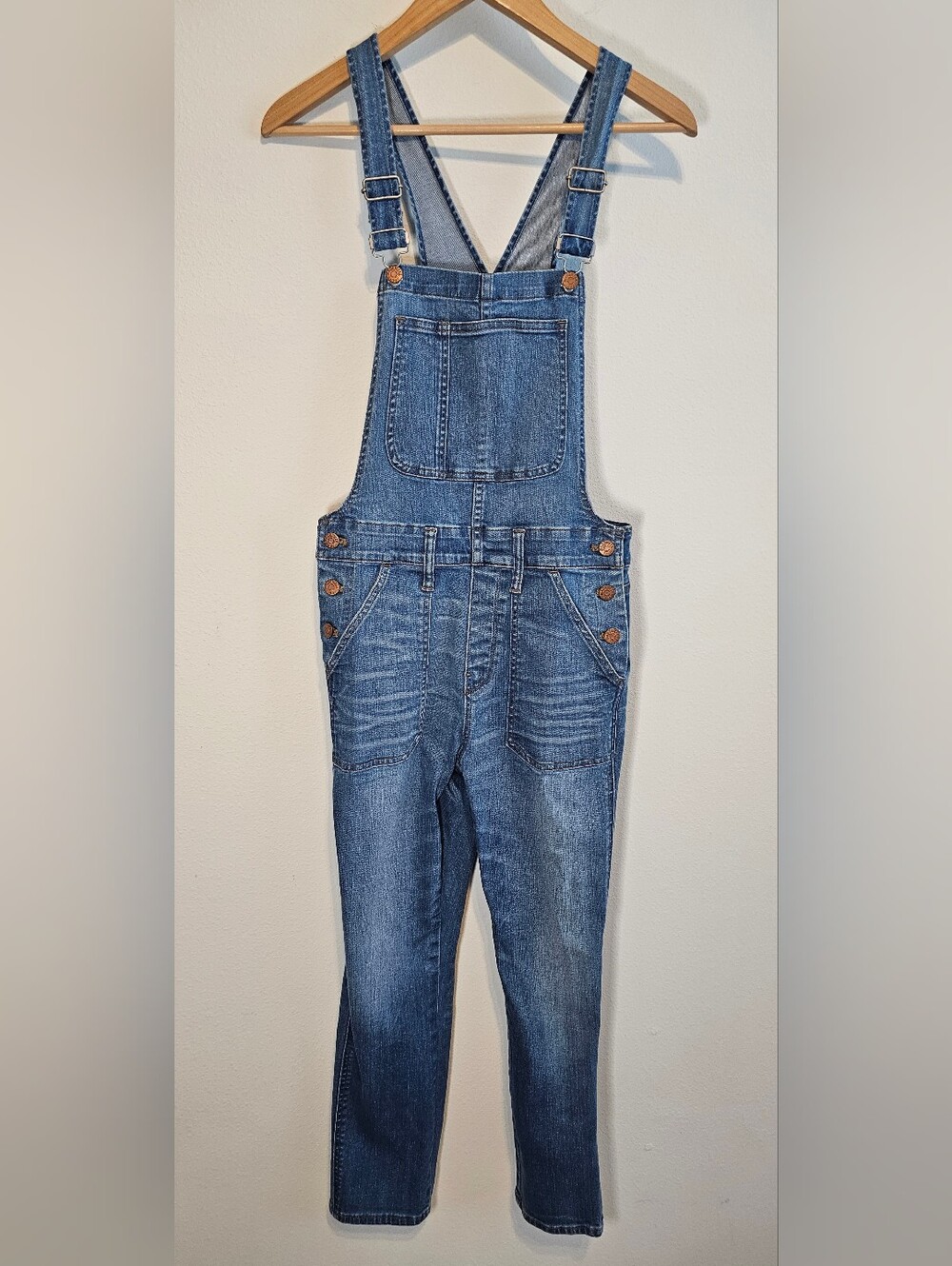 Madewell Skinny Crop Overalls in Hewitt Wash - Size M F1631 Denim Blue